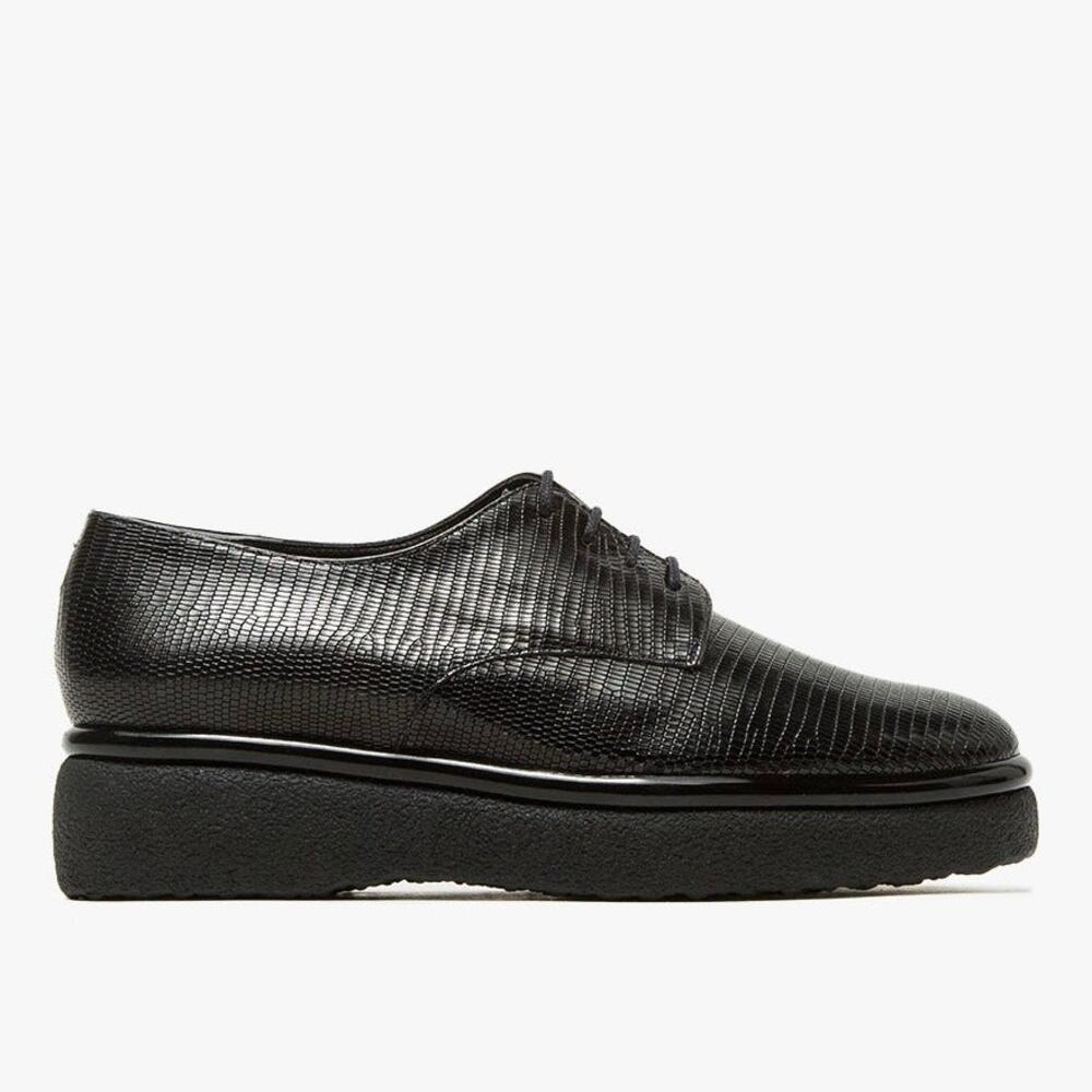 Robert Clergerie Fadio Lizard Embossed Leather Platform Oxford Black EU38 US 7.5